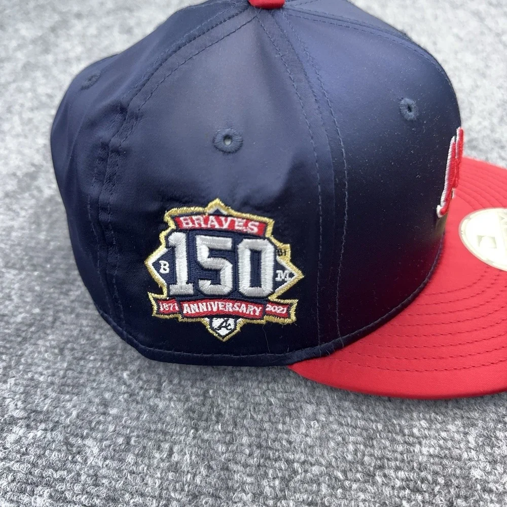 Atlanta Braves New Era Hat 150th Anniversary 59FIFTY Fitted 7 1/8 Blue Satin Cap